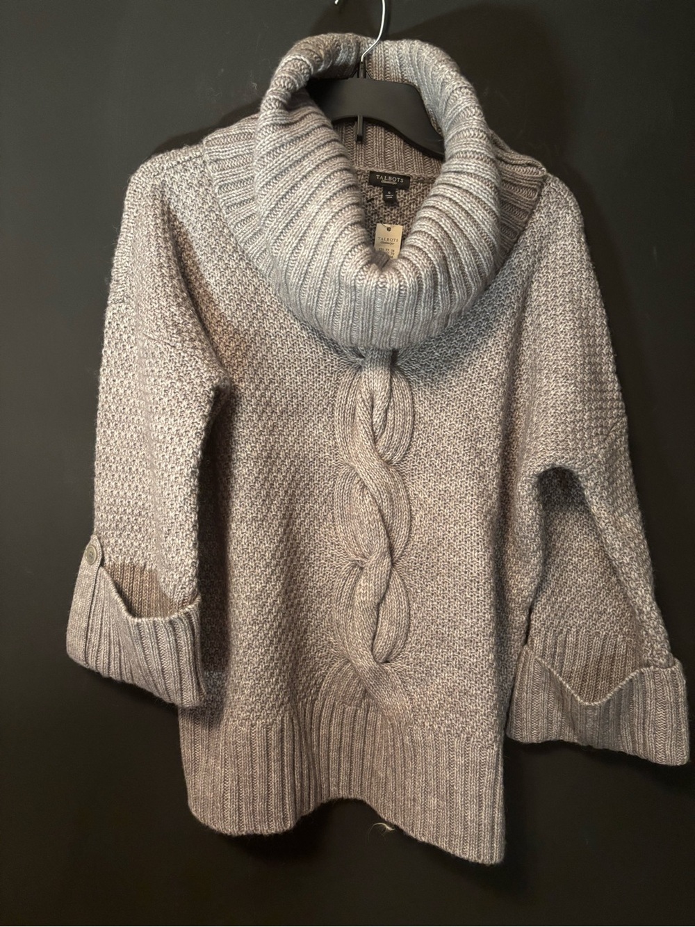 NWT Talbots Gray Cable-Knit Turtleneck Sweater-Small